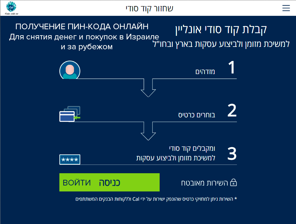 Получение пин-кода в Израиле