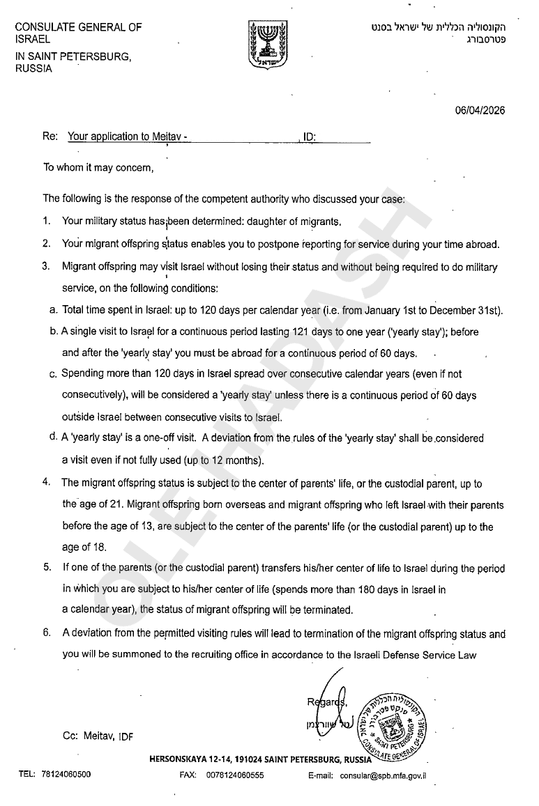 Отсрочка от службы в ЦАХАЛе, урегулирование статуса с Армией Обороны Израиля